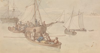 Plezierboten in een riviermonding door Thomas Rowlandson