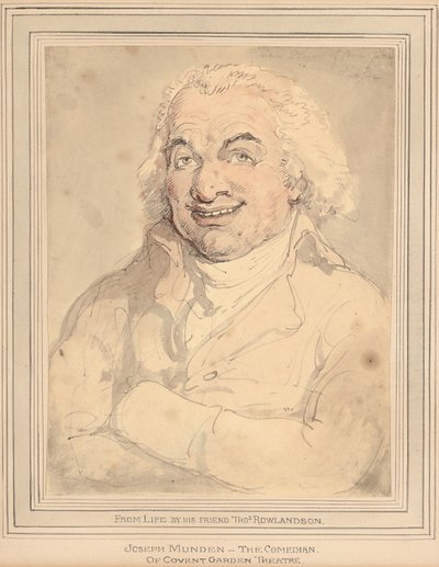 Portret van Joseph Munden, buste-lengte, in een buffkleurige jas door Thomas Rowlandson