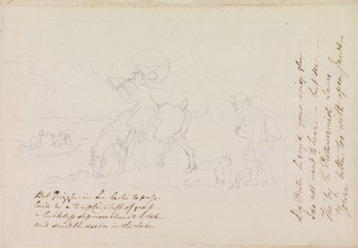 Voorbereidende schets voor ‘Dr. Syntax schetst het meer’ door Thomas Rowlandson