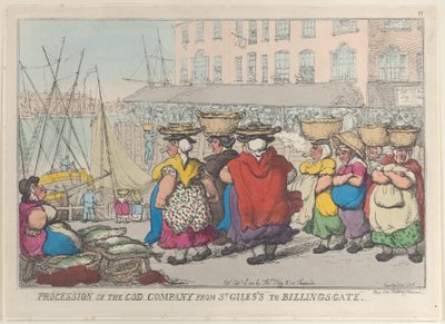 Processie van de Kabeljauw Maatschappij van St. Giles naar Billingsgate door Thomas Rowlandson