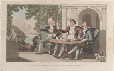 Quae Genus Bezig met Vrolijke Vrienden, Of-Wie Zingt het Best, uit De Geschiedenis van Johnny Quae Genus, 1 januari 1822 door Thomas Rowlandson
