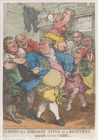 Herstel van een slapende titel of een broekmaker wordt, 14 juli 1805, heruitgegeven 14 juli 1812 door Thomas Rowlandson