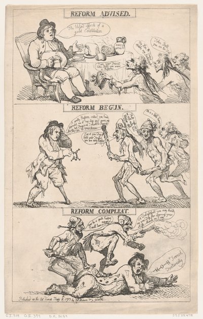 Hervorming aanbevolen, hervorming gestart, hervorming voltooid door Thomas Rowlandson
