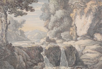 Rivierlandschap met een waterval door Thomas Rowlandson