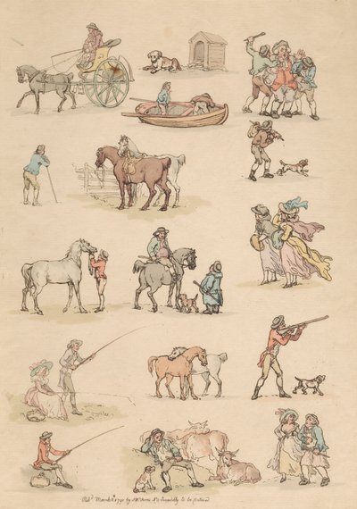Set van zestien: Contouren van figuren en landschappen door Thomas Rowlandson