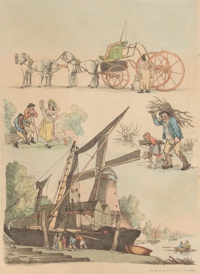 Set van zestien: Contouren van figuren en landschappen door Thomas Rowlandson