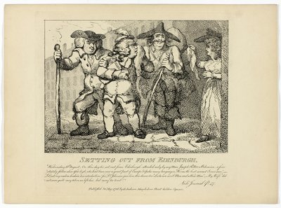 Vertrek vanuit Edinburgh, van Boswells Tour of the Hebrides door Thomas Rowlandson