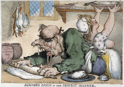 Zieke man die de maaltijd bereidt - Cartoon door Rowlandson door Thomas Rowlandson