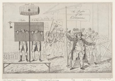 Sir Cecil Wray in de Schandpaal door Thomas Rowlandson
