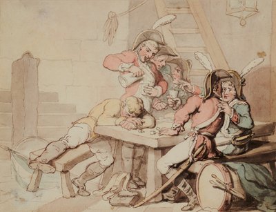 Soldaten die feestvieren in een kelder door Thomas Rowlandson