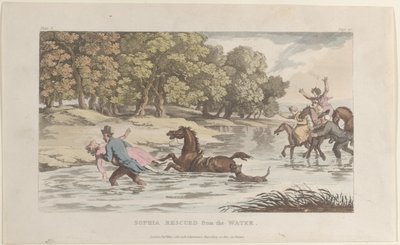 Sophia gered uit het water, uit The Vicar of Wakefield, 1 mei 1817 door Thomas Rowlandson