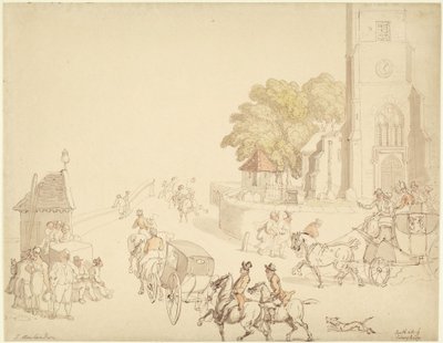 Zuidkant van Putney Bridge door Thomas Rowlandson