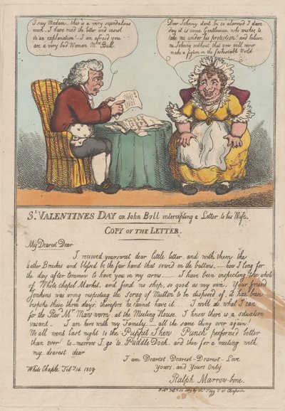 Valentijnsdag of John Bull die een brief aan zijn vrouw onderschept door Thomas Rowlandson