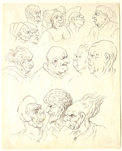 Studies van groteske hoofden door Thomas Rowlandson
