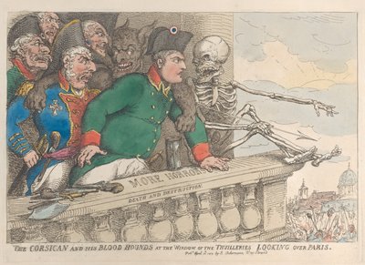 De Corsicaan en Zijn Bloedhonden bij het Raam van de Thuilleries Kijken Over P... door Thomas Rowlandson