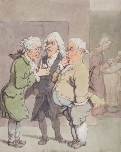 Het consult van de dokter, 1815-1820 (pen en inkt en wc over grafiet op papier) door Thomas Rowlandson