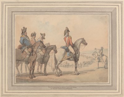 De wacht op mars voor de campagne van de hertog van York in Frankrijk door Thomas Rowlandson