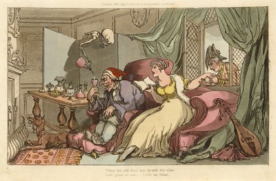 De huwelijksreis, uit The English Dance of Death, uitgegeven 1816 (handgekleurde gravure) door Thomas Rowlandson