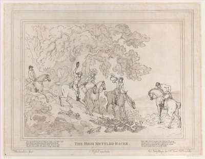 De jager uit Het leven van een renpaard, of De hoogmoedige racer, 20 juli 1789 door Thomas Rowlandson