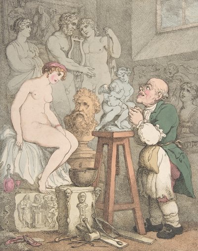 De Beeldhouwer (Voorbereidingen voor de Academie, Oude Joseph Nollekens en zijn Venus), ca. 1800 door Thomas Rowlandson