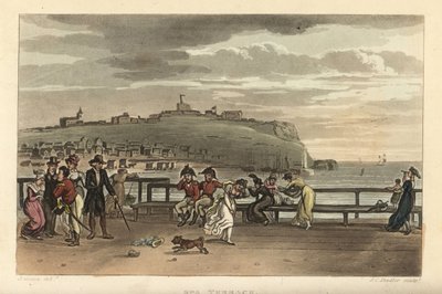 Het Spa Terras: toeristen maken een wandeling op een winderige dag op het Cliff Terrace door Thomas Rowlandson