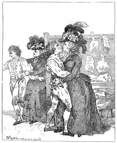 De twee patriottische hertoginnen op hun canvas verzoeken om een vroege stemming door Thomas Rowlandson