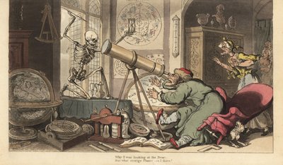 De dood verschijnt voor de telescoop van de oude astronoom door Thomas Rowlandson