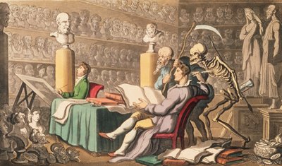 Tijd en dood delen hun gedachten over werken van leren en kunst, uit de 