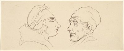 Twee karikaturen: een man en een vrouw door Thomas Rowlandson