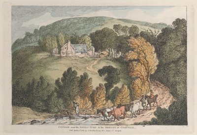 Uitzicht op de kerk en het dorp St. Cue, Cornwall door Thomas Rowlandson