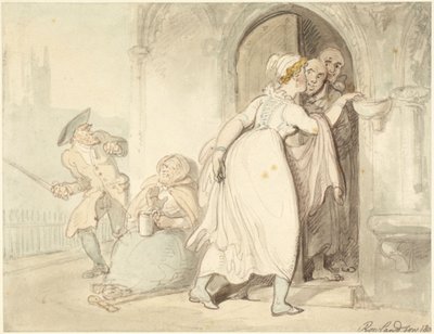 Jonge vrouw bij de kerkdeur of bij de biechtstoel door Thomas Rowlandson