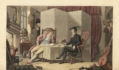 Jonge heer in zijn kamers op de universiteit door Thomas Rowlandson