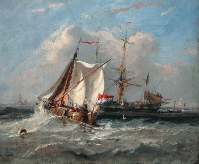 Een Nederlands smalschip in een sterke bries door Thomas Sewell Robins