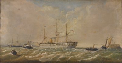 HM Troepenschip Euphrates aankomst in Spithead vanuit Bombay, 5 dec, 1879, brengt de 3e terug door Thomas Sewell Robins