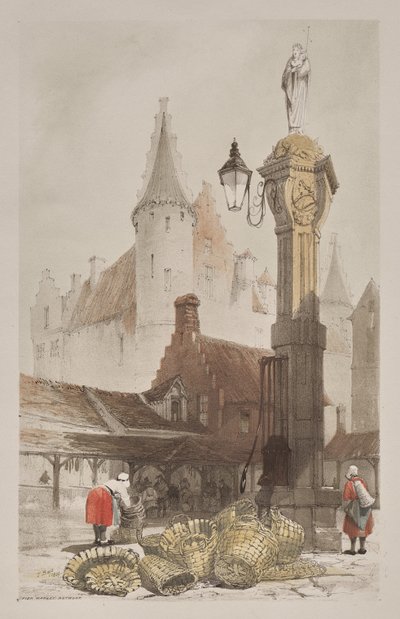 Pittoreske Architectuur in Parijs, Gent, Antwerpen, Rouen: Vismarkt, Antwerpen, België door Thomas Shotter Boys