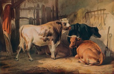 Een stier en drie koeien in een stal, c1856 door Thomas Sidney Cooper