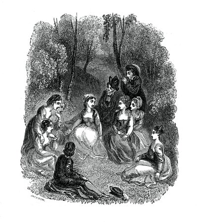 Scène uit de inleiding van De Decamerone door Giovanni Boccaccio, 1833 door Thomas Stothard