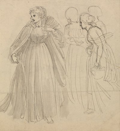 Studie voor illustratie - Een prinses met haar bedienden door Thomas Stothard