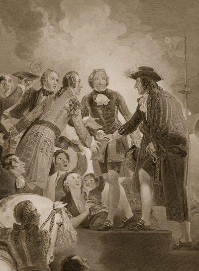 De landing van Willem III in Torbay, gegraveerd door George Noble, illustratie uit David Hume