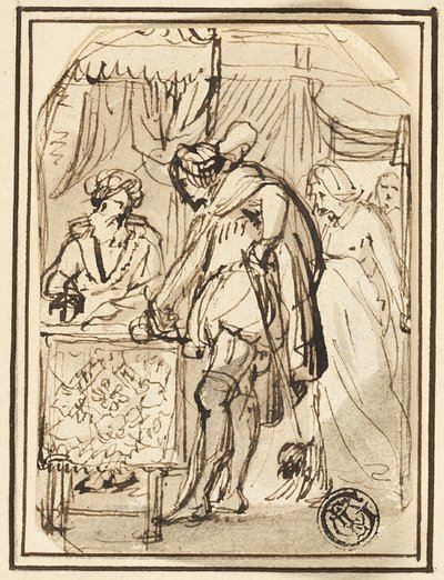 Jonge man aan de scribententafel door Thomas Stothard