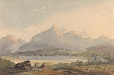 Bergachtig Landschap met Meer en Figuur op de Voorgrond door Thomas Sully