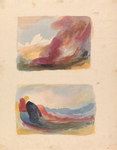 Twee Tekeningen op Eén Blad: Landschap - Kleurwassing, Titian (nr. 9); Landschap - kleurwassing, Rubens (nr. 10) door Thomas Sully
