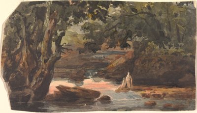 Twee figuren in een stroom, omgeven door grote bomen door Thomas Sully