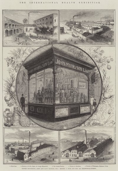 De Internationale Gezondheids Tentoonstelling, ingeblikte levensmiddelen, leger- en marine rantsoenen, enz., Messers J Moir en Zoon, 148, Leadenhall-Street door Thomas Sulman