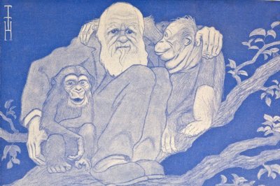 1909 Cartoon Darwin met apen (detail) door Thomas Theodor Heine
