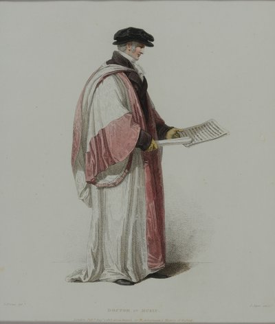 Doctor in de muziek, gegraveerd door J. Agar, gepubliceerd in R. Ackermann