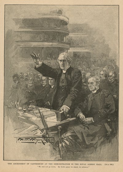 Aartsbisschop van Canterbury bij de demonstratie in de Royal Albert Hall door Thomas Walter Wilson
