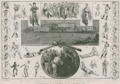 De Amerikaanse honkbalspelers in Kennington Oval - bezoek van de Prins van Wales (gravure) door Thomas Walter Wilson