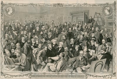 De leden van het Instituut van Schilders in Waterkleuren (gravure) door Thomas Walter Wilson