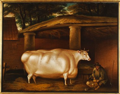 De Witte Vaars die Reist, met een man die rapen snijdt in een stal door Thomas Weaver